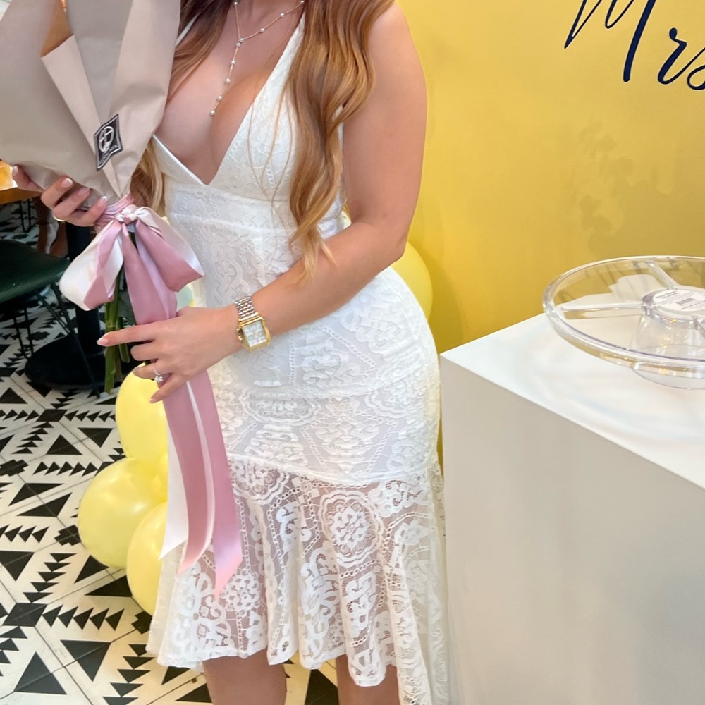 White Lace Halter Dress- midi